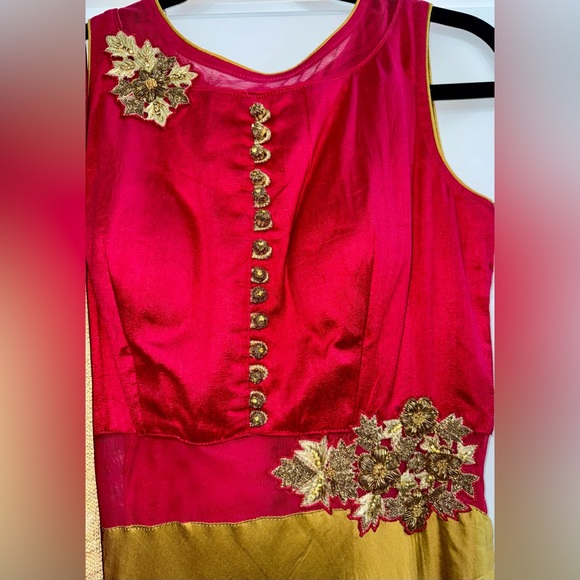 Red and Mustard Yellow Indian Gown - Picture 2 of 3